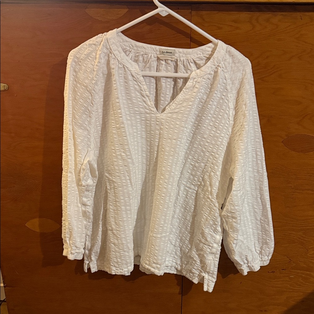 L.L. Bean Cream Textured Peasant Blouse